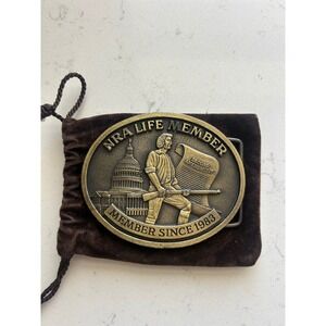Vintage NRA Life Member Since 1983 Belt Buckle Brass Tone Second Amendment 2A